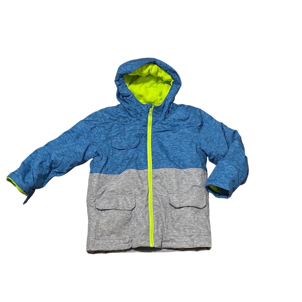 Swiss Tech Boys Blue Grey Neon Lime Colorblock Hooded Puffer Jacket Size 5T NP5